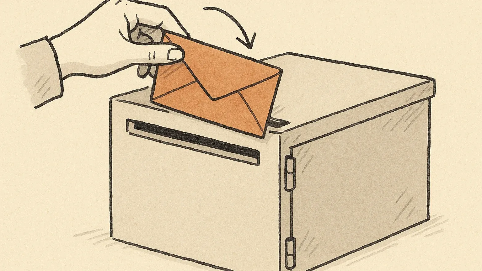 An envelope gliding straight into a vault letter slot